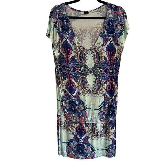Lascana for Venus Women's V-Neck Pink/Blue/Purple Paisley Tunic Dress Size M - Picture 1 of 9